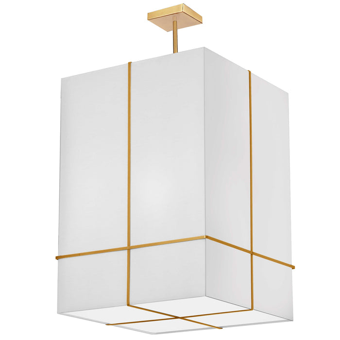 Luminaire suspendu Raquel de Dainolite avec abat-jour blanc, fini doré et 4 ampoules incandescentes