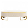 Table Basse Ovale Edison De 47,2\" En Bois Composite Avec Tiroirs De Rangement, Blanche
