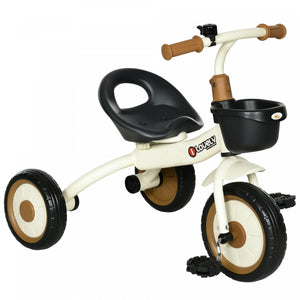 Qaba Tricycle Pour Tout-petits Filles Et Garcons De 2 A 5 Ans, Velo Avec Siege Reglable, Panier, Cloche, Blanc