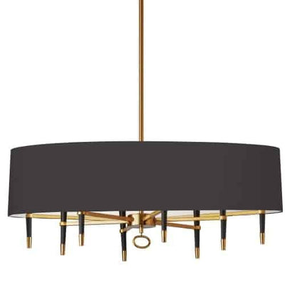 Dainolite Langford 8 Light Horizontal Chandelier Vintage Bronze Black Shade Lamp|Lustre horizontal Langford de Dainolite avec abat-jour noir, fini bronze rétro et 8 ampoules