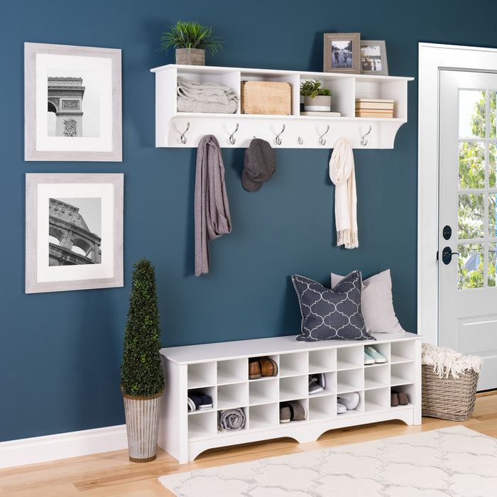 Banc à compartiments de rangement pour 24 paires de chaussures - blanc