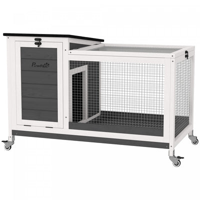 Pawhut Wooden Rabbit Hutch, Indoor Outdoor Guinea Pig Cage With Pull-out Tray, Asphalt Openable Roof|Pawhut Clapier A Lapin En Bois, Cage Pour Cochon D'inde Interieure Et Exterieure Avec Plateau Coulis