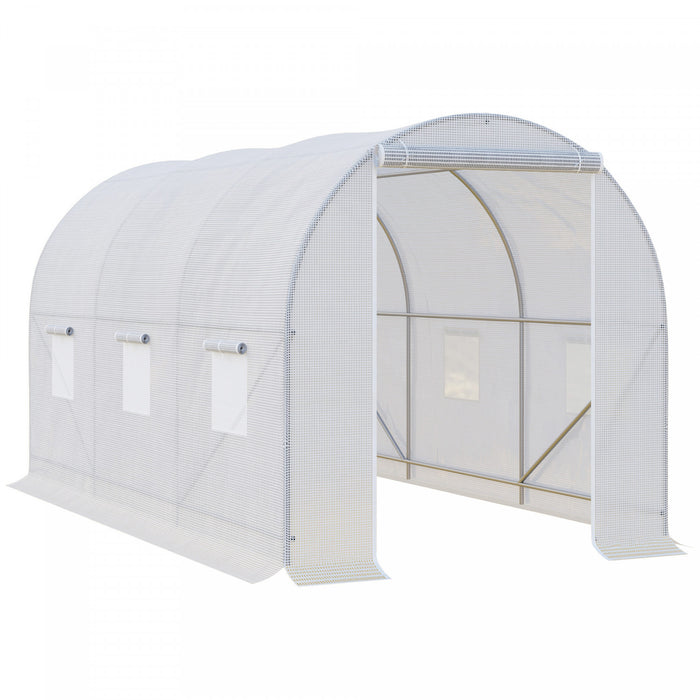 Outsunny 11.5x6.6x6.6pi Tunnel De Plain-pied Serre De Jardin Portable Plante De Plus En Plus Chaude Maison Avec Porte Et Fenetre De Ventilation Blanc