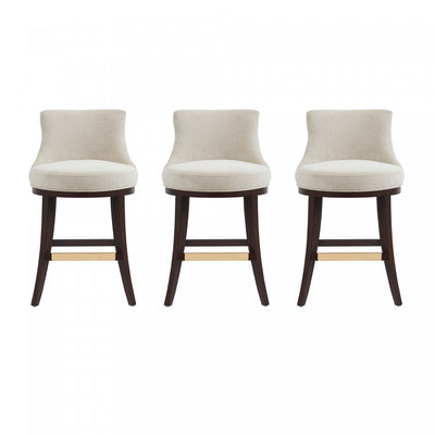 Lucia Modern Chenille Wood Counter Stool in Natural - Set of 3 | Tabouret de comptoir moderne en chenille Lucia avec structure en bois, naturel - Lot de 3