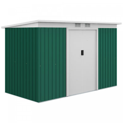 Outsunny 9'x4' Garden Storage Shed Galvanized Steel Tool House, Dark Green|Outsunny Abri De Jardin En Metal 9' X 4' Avec Porte Coulissante