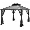Costway 12ft X 10ft Hardtop Gazebo Exterieur A 2 Niveaux En Acier Galvanise Canopy Gris