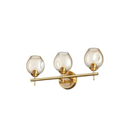 Lumière de coiffeuse Abii de Dainolite en verre champagne, avec fini bronze rétro et 3 ampoules