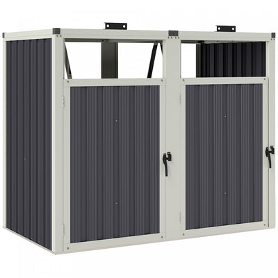 Outsunny Double Garbage Bin Shed, Lockable Storage Shed With Openable Lid|Outsunny Hangar A Poubelle Double, Verrouillable Avec Couvercle Ouvrable