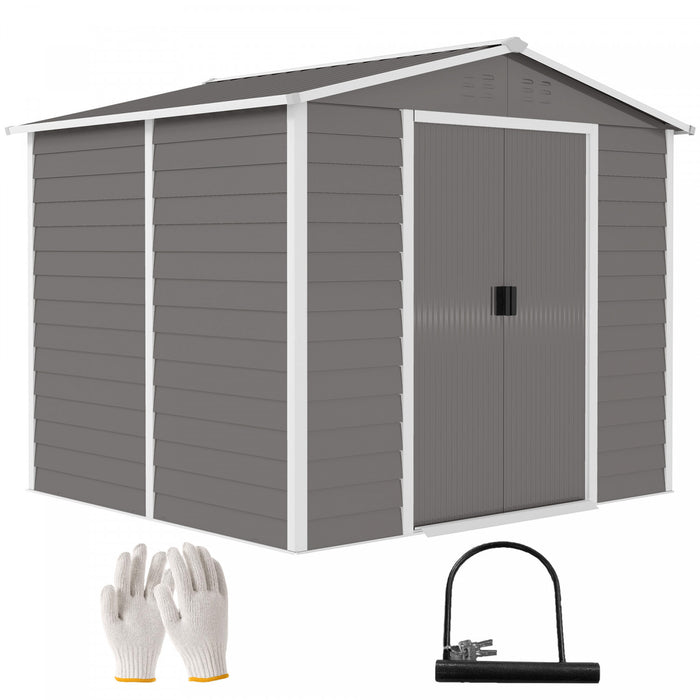 Outsunny Abri De Jardin 8'x7' Avec Serrure Et Cadre De Sol, Gris Clair