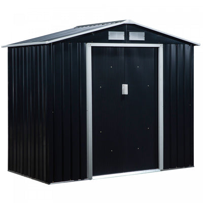 Outsunny 7' X 4' X 6' Garden Storage Shed Outdoor Patio Yard Metal Tool Storage House W/ Steel Floor|Outsunny 7"x4" Abri De Jardin Exterieur En Metal Et Rangement De Jardin Remise Pour Outils Avec 4 Ev