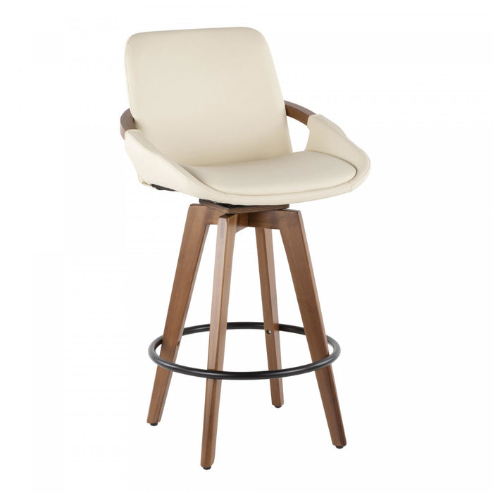 Tabouret moderne du milieu du 20e siècle Cosmo de hauteur comptoir en similicuir - noyer et crème