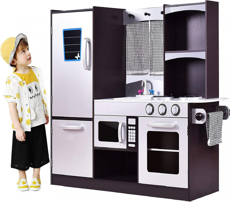 Costway Kids Kitchen Playset Chef En Bois Pretend Jouer Jouet Cuisiner Ensemble De Nourriture Cadeau Pour Enfants