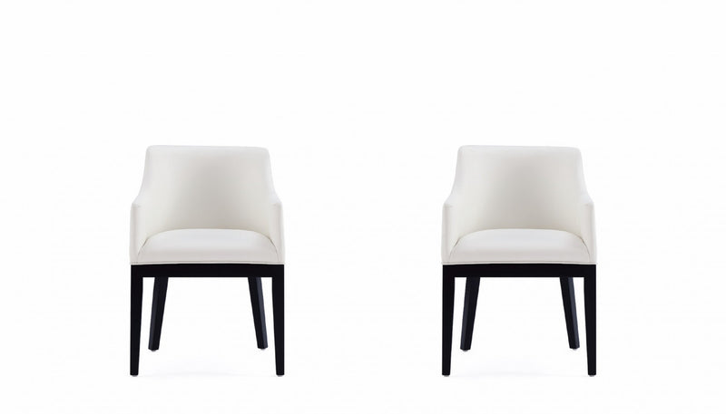 Fauteuil en bois moderne Gansevoort en cuir vegetalien ivoire - Lot de 2