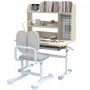 Qaba Ensemble Bureau et Chaise pour Enfants, Table d'Etude Reglable avec Bureau Inclinable, Tiroir et Etageres, Gris
