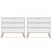  Commode Rockefeller Mid-Century Modern 89 cm en blanc (3 tiroirs) – Lot de 2