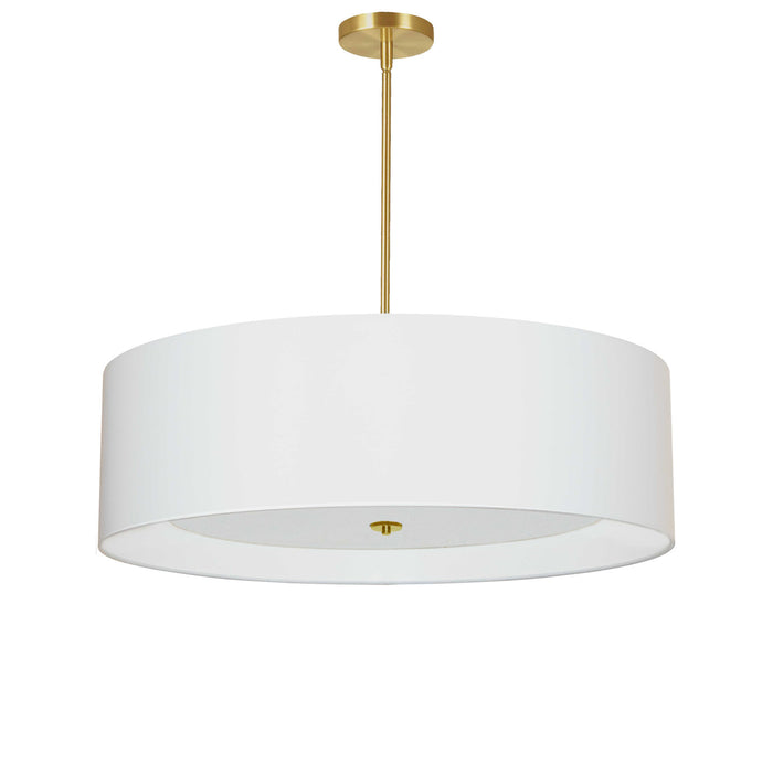 Luminaire suspendu Helena de Dainolite de 30 po de diamètre avec abat-jour blanc qui diffuse la lumière, fini laiton vieilli et 4 ampoules