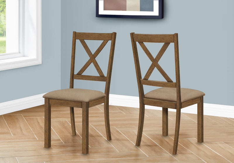 Ensemble de 2 chaises de salle à manger de style transitionnel avec tissu brun et armature en bois noyer pour la cuisine et la salle à manger