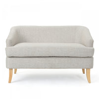  Causeuse Zona En Tissu aspect lin Avec Pattes Évasées En Bois - Beige