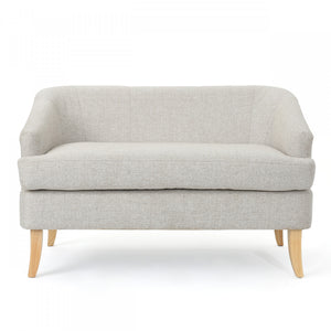 Causeuse Zona En Tissu aspect lin Avec Pattes Évasées En Bois - Beige
