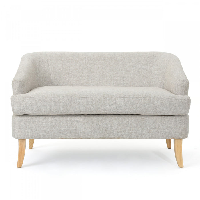 Causeuse Zona En Tissu aspect lin Avec Pattes Évasées En Bois - Beige