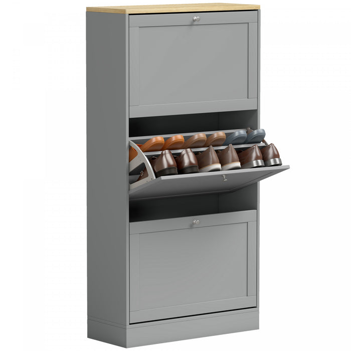 HOMCOM Armoire a chaussures moderne pour 18 paires de chaussures, gris
