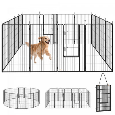 PawHut 16 Panels Dog Playpen, 27" W x 47" H Portable Heavy Duty Pet Fence with Door & Strap for Indoor Outdoor Backyard Garden, Foldable Puppy Pet Pen for Large Dogs
