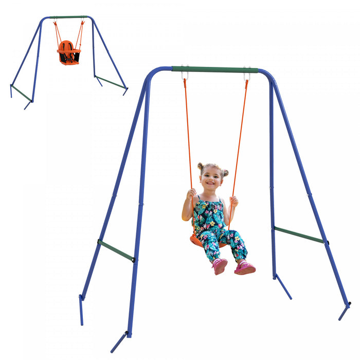 Outsunny 2 En 1 Toddler Swing Set, Balancoire En Metal Avec Harnais De Securite Pour Bebe, Enfants De 6 Mois Et Plus, Balancoire Robuste Pour L'interieur/l'exterieur, Jeu De Cour Arriere, Orange