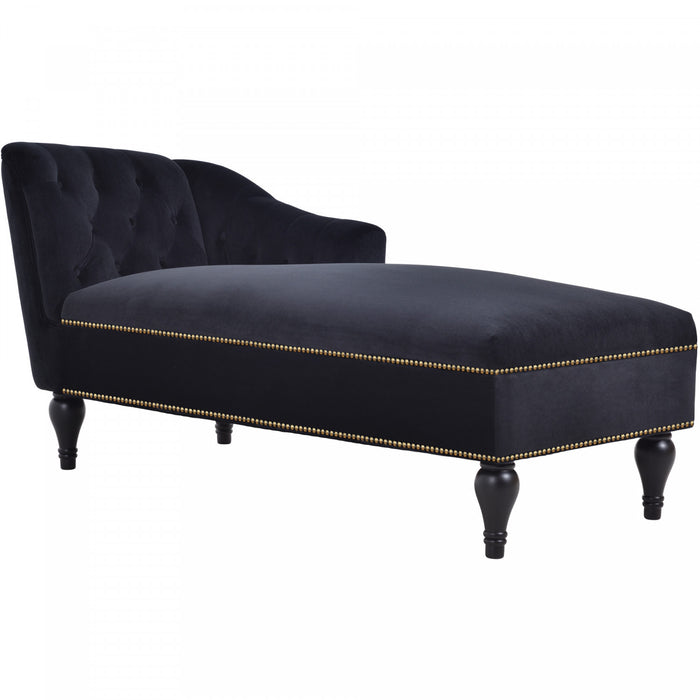 Serena Chaise Longue en Velours a Capitonnage Boutonne et Clous Decoratifs, Noir