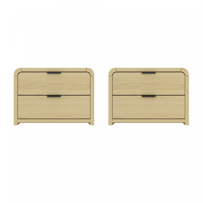 Table de nuit moderne Grace 28\" en chene naturel et noir (2 tiroirs) - Lot de 2
