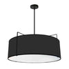 Luminaire suspendu Trapezoid de Dainolite avec abat-jour cylindrique noir qui diffuse la lumière, tissu blanc et 4 ampoules