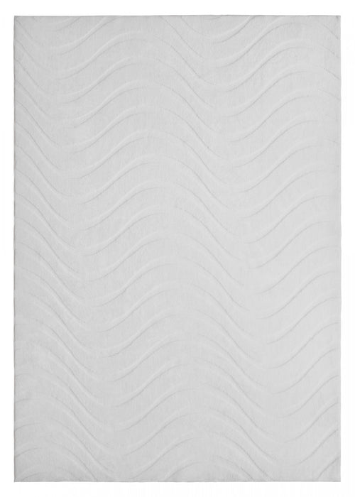 Tapis Lavable A Poils Longs Motif Vagues Blanc Perle 5'x7'