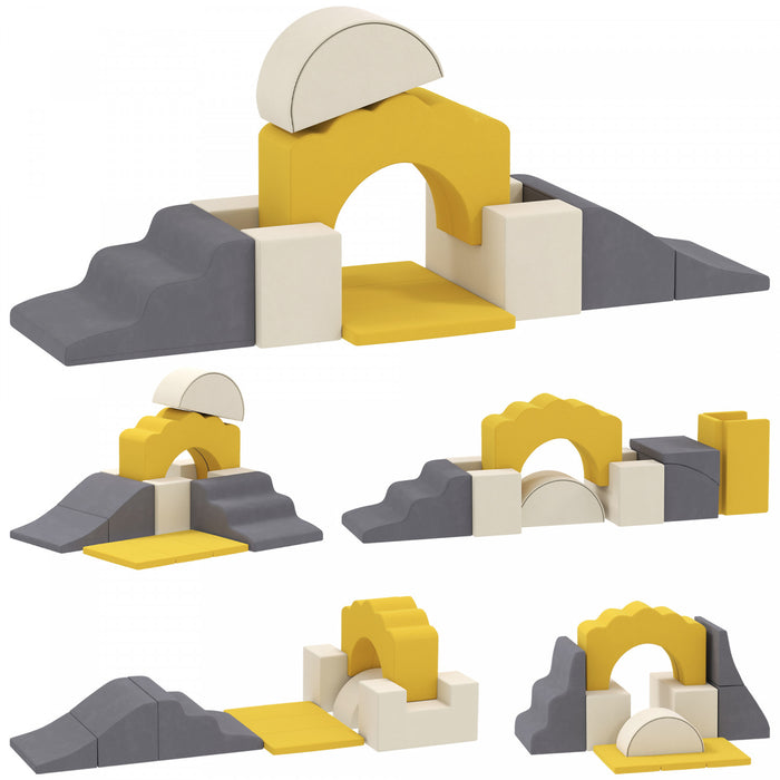 Qaba Ensemble De Jeux Pour Bebe 7 Pieces, Blocs D'escalade En Mousse, Jaune