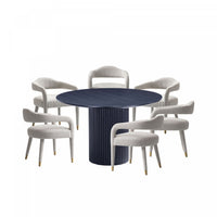  Ensemble de salle a manger moderne industriel Aspen et Hathaway 7 pieces, finition Poussiere d’or et noir