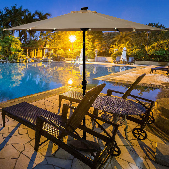 Costway Parasol solaire de patio 9FT avec LED, acier, inclinaison avec manivelle, exterieur
