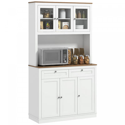 HOMCOM 71" Pantry Cabinet w/ Microwave Space Buffet w/ Hutch White