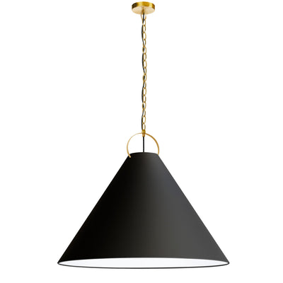 Dainolite Princeton 1 Light Pendant 32" Dia Aged Brass Finish Black Shade Lamp|Luminaire suspendu Princeton de Dainolite de 32 po de diamètre avec abat-jour noir, fini laiton vieilli et 1 ampoule