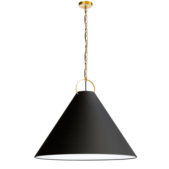 Luminaire suspendu Princeton de Dainolite de 32 po de diamètre avec abat-jour noir, fini laiton vieilli et 1 ampoule
