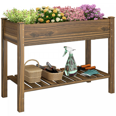 Outsunny 45"x22"x33" Elevated Planter Box with Storage Shelf, Carbonized