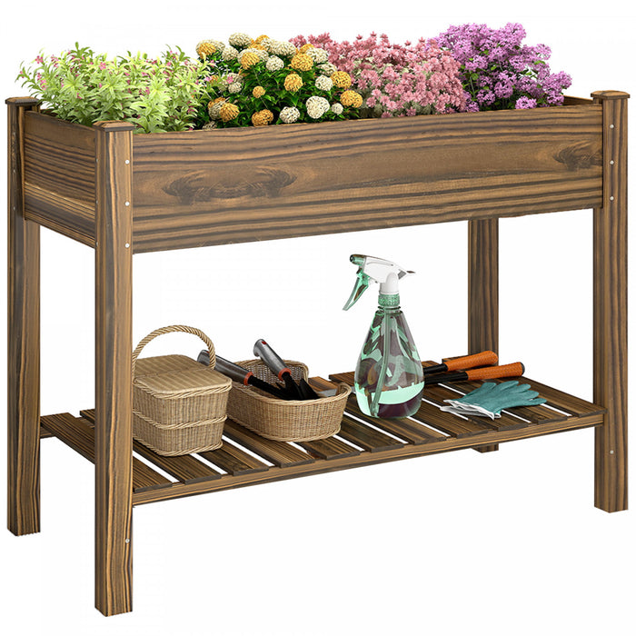 Outsunny Bac de Plantation sureleve avec Etagere de Rangement, Carbonise