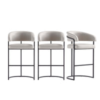  Tabouret de bar moderne Augusta en metal et tissu gris clair - Lot de 3