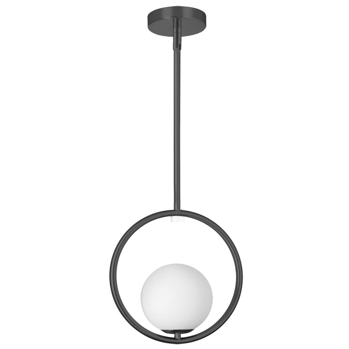 Luminaire suspendu Adrienna de Dainolite en verre blanc opale, avec fini noir mat et 1 ampoule 10 po