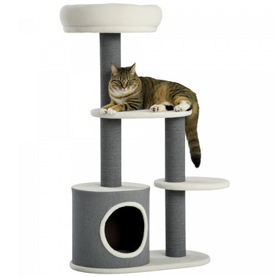 Pawhut 39" Cat Tree For Indoor, Cat Tower With Scratching Posts, Condo, Top Perch, Platforms, Multi-level Kitten Activity Centre, White