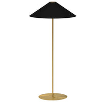 Lampe à pied Maine de Dainolite avec abat-jour effilé noir et doré, fini laiton vieilli et 1 ampoule
