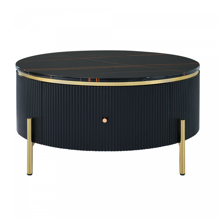 Table Basse Ronde Moderne Nelson De 31,5\" Avec 2 Tiroirs De Rangement, Noire