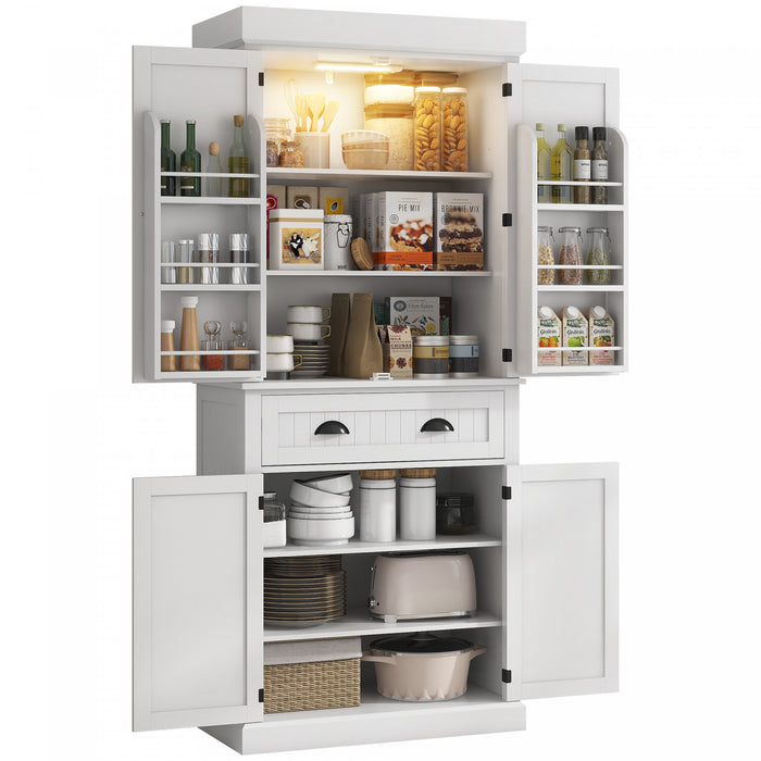 HOMCOM Armoire de cuisine avec etageres a epices et lumieres LED, blanc