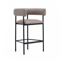 Tabouret de comptoir contemporain Onda en cuir vegetalien et metal, coloris taupe