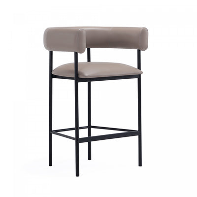 Onda Contemporary Vegan Leather Metal Counter Stool in Taupe | Tabouret de comptoir contemporain Onda en cuir vegetalien et metal, coloris taupe