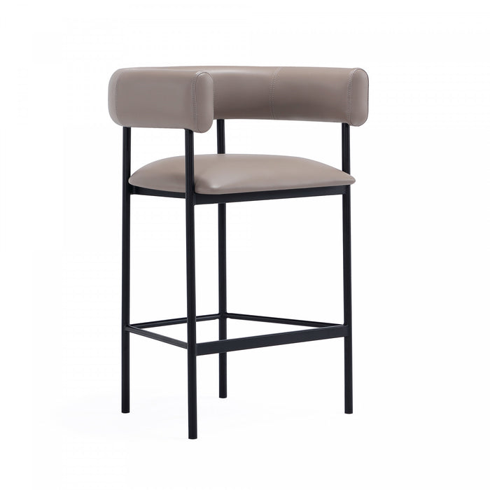 Tabouret de comptoir contemporain Onda en cuir vegetalien et metal, coloris taupe