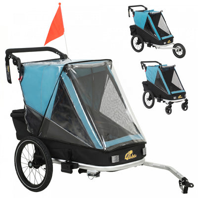 Qaba Bike Trailer for Kids, 3-in-1 Foldable Bicycle Trailer Converts to Stroller, Jogger with Aluminum Frame, Rubber Wheels, Reclining Seat, Adjustable Handle, 5-Point Harness