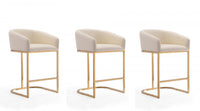  Tabouret de comptoir rembourre en metal style mid-century Louvre, creme - Lot de 3